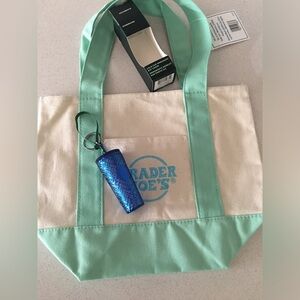Trader Joe's Canvas Tote Bag with Blue Keychain